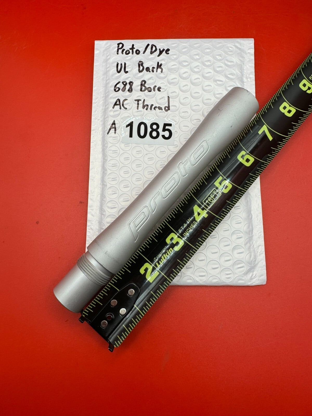 Proto/Dye UL Back 688 Bore AC Thread - used paintball barrel back - silver / raw aluminum