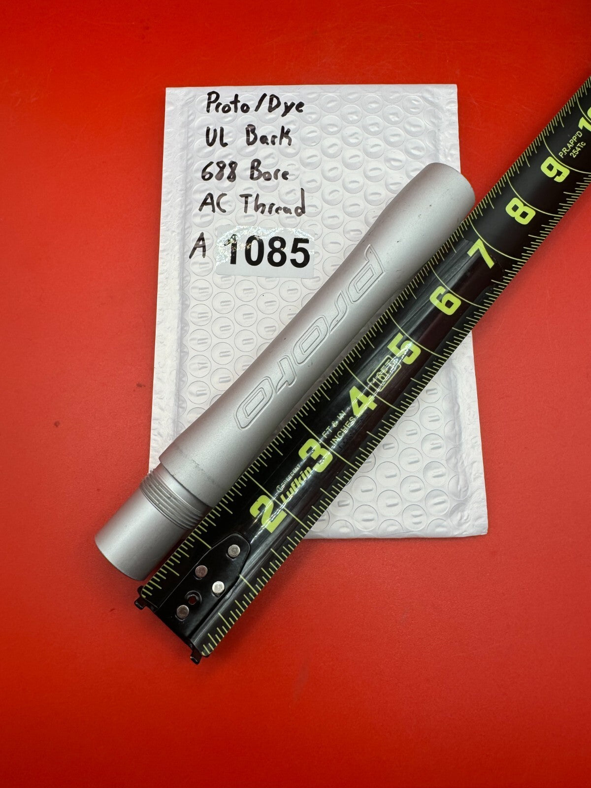 Proto/Dye UL Back 688 Bore AC Thread - used paintball barrel back - silver / raw aluminum