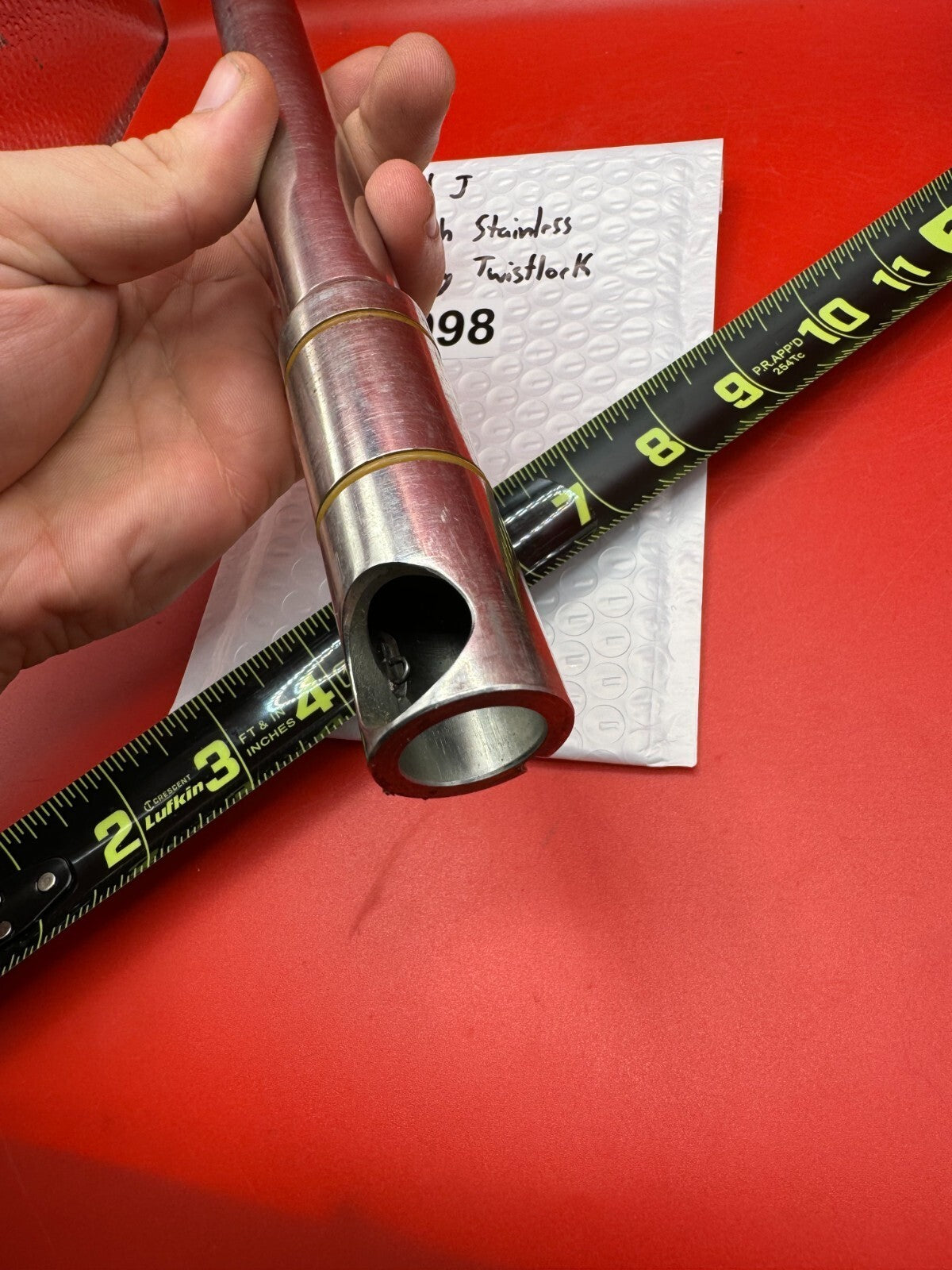 J and J 14 inch Stainless Automag Twistlock - used paintball barrel - silver (polished stainless)