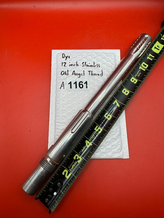 Dye 12 inch Stainless Old Angel Thread - used paintball barrel (two-piece back) - silver (raw stainless)