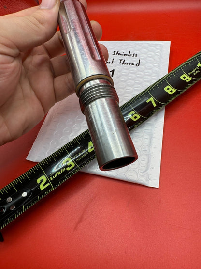 Dye 12 inch Stainless Old Angel Thread - used paintball barrel (two-piece back) - silver (raw stainless)