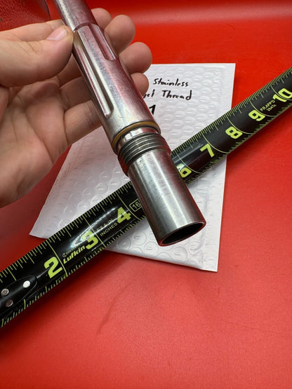 Dye 12 inch Stainless Old Angel Thread - used paintball barrel (two-piece back) - silver (raw stainless)