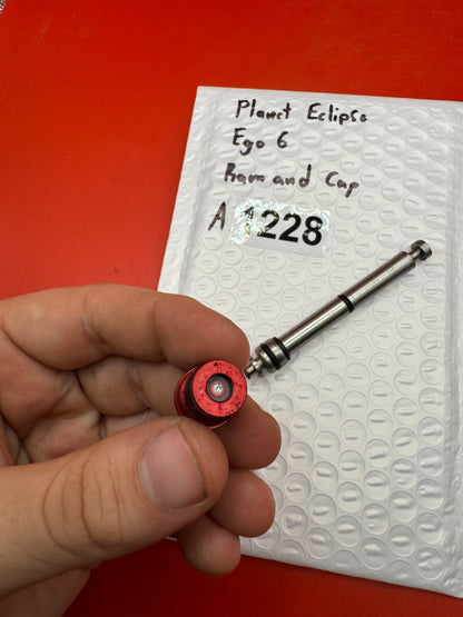 Planet Eclipse Ego 6 Ram and Cap - used paintball ram and ram cap - red anno / stainless
