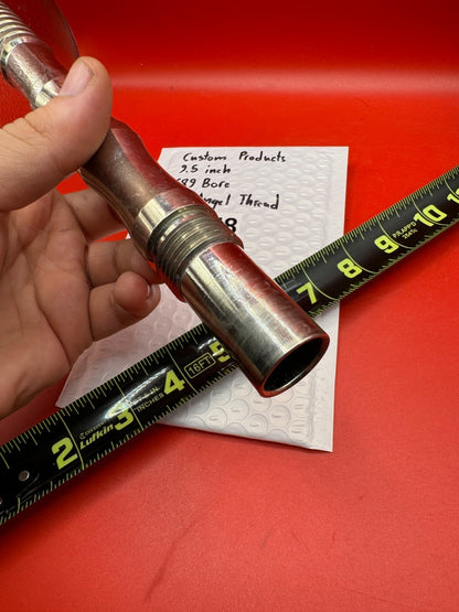 Custom Products 9.5 inch 689 Bore Old Angel Thread - used paintball barrel (two-piece: back + tip) - silver / polished aluminum with clear acrylic tip