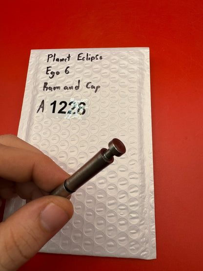 Planet Eclipse Ego 6 Ram and Cap - used paintball ram and ram cap - red anno / stainless
