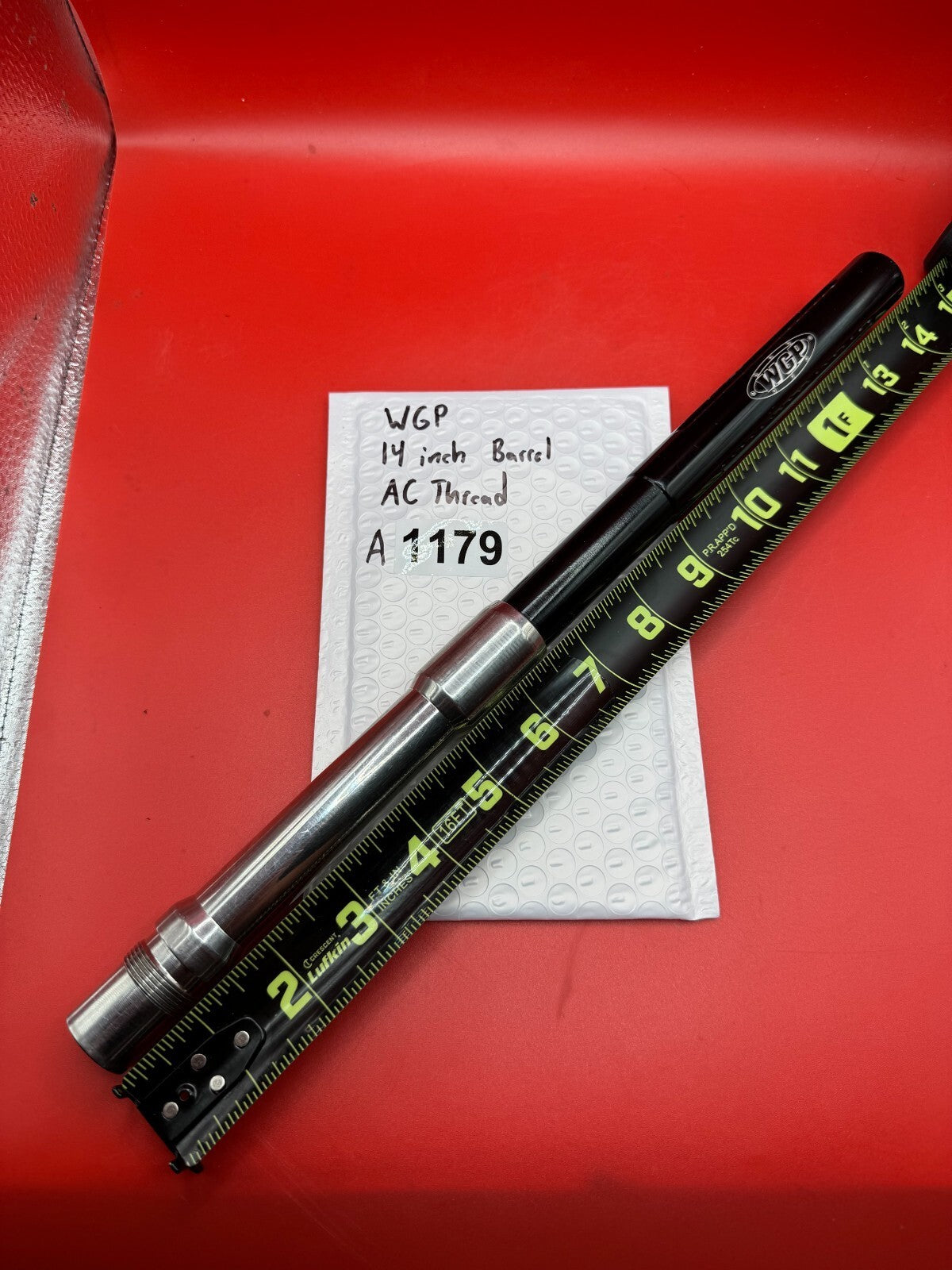 WGP 14 inch Barrel AC Thread - used paintball barrel - black / silver (two-tone, black anodized tip with raw aluminum base)
