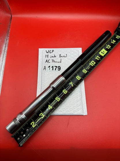 WGP 14 inch Barrel AC Thread - used paintball barrel - black / silver (two-tone, black anodized tip with raw aluminum base)