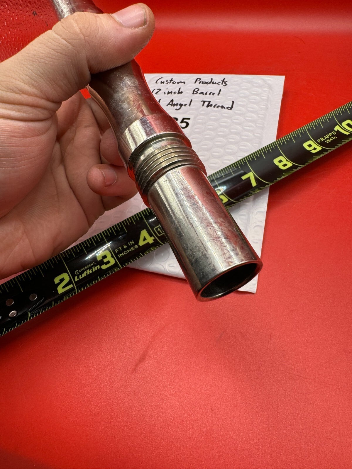 Custom Products 12 inch Barrel Old Angel Thread - used paintball barrel - red anno with polished silver tip and back