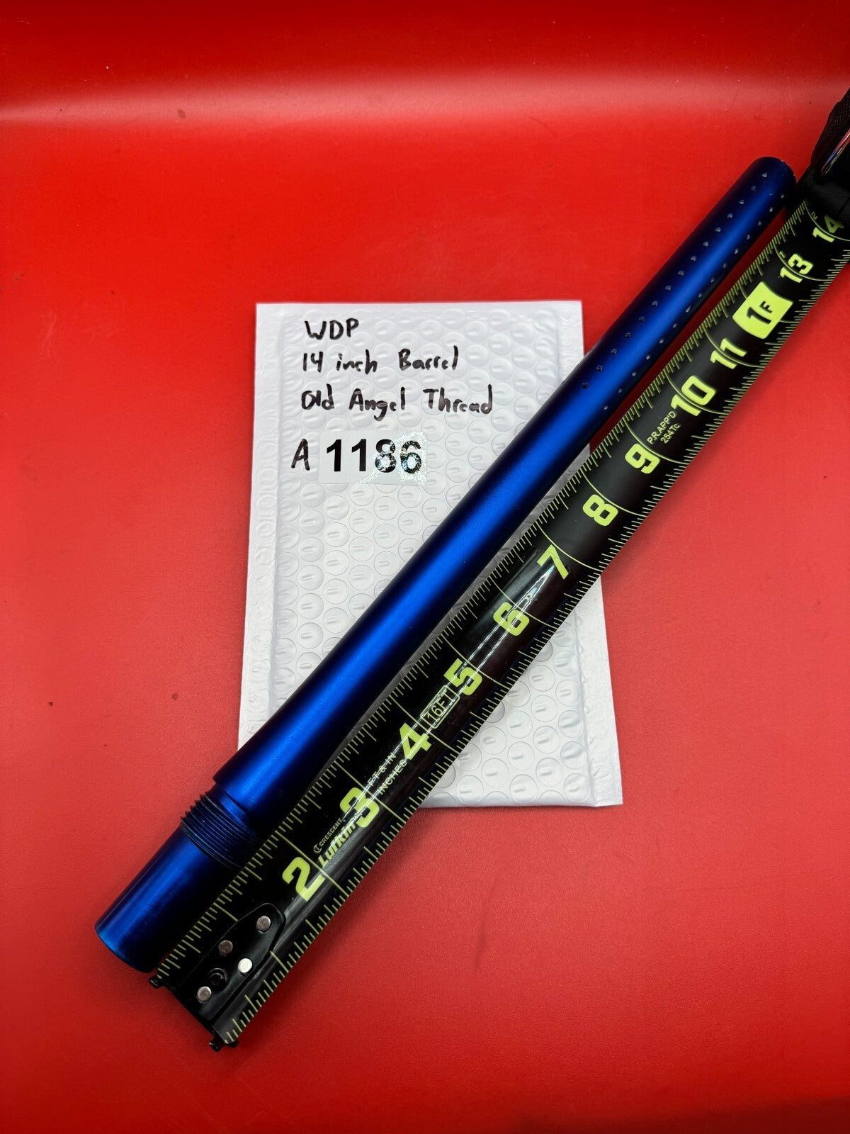WDP 14 inch Barrel Old Angel Thread - used paintball barrel (one-piece) - blue anno