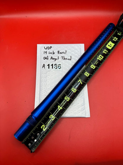 WDP 14 inch Barrel Old Angel Thread - used paintball barrel (one-piece) - blue anno