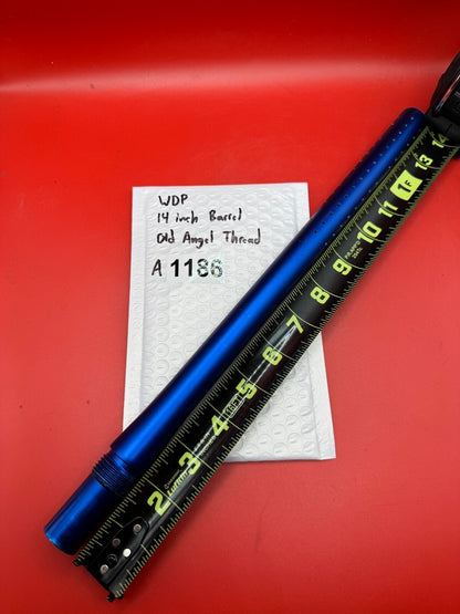 WDP 14 inch Barrel Old Angel Thread - used paintball barrel (one-piece) - blue anno