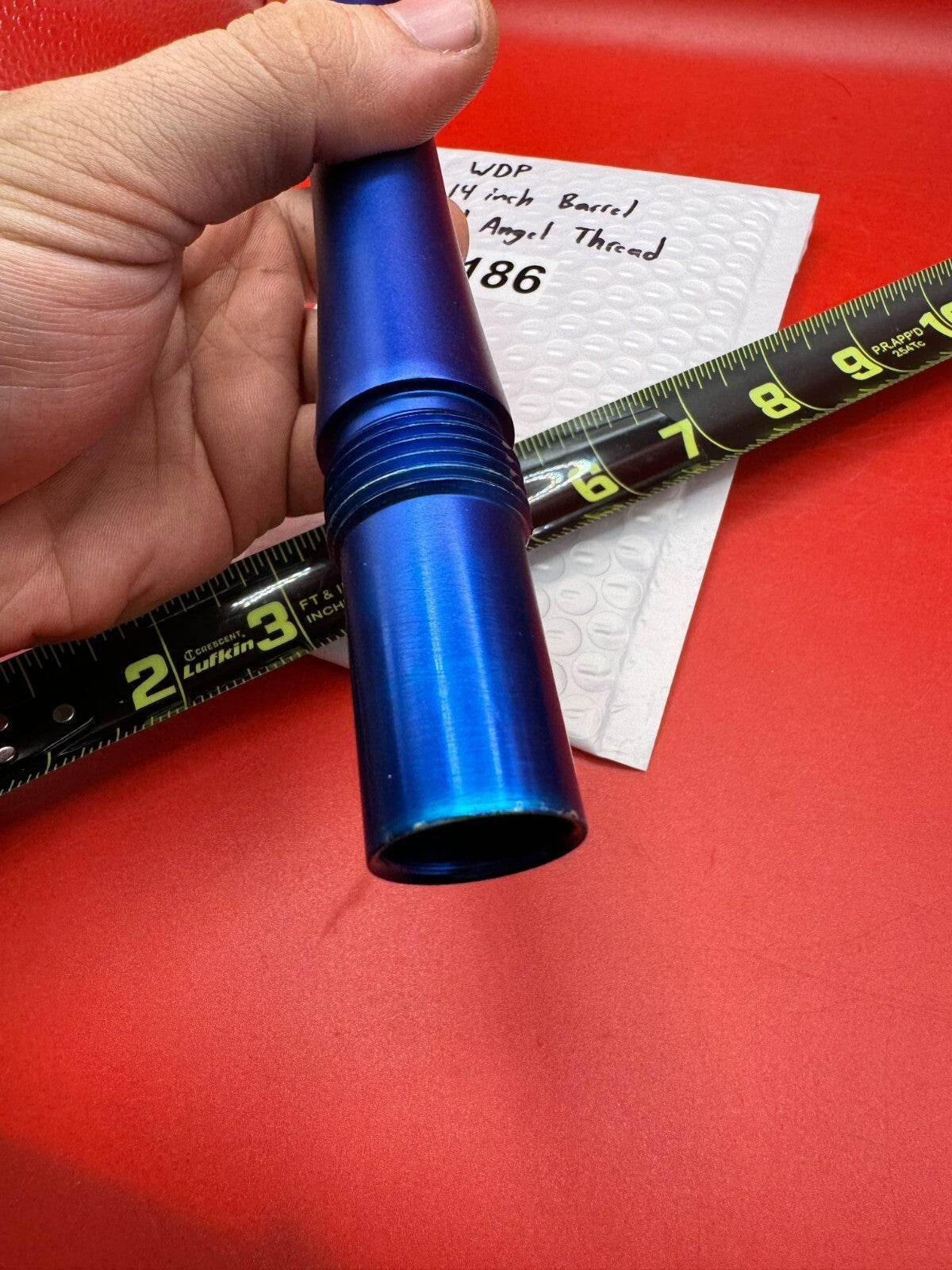 WDP 14 inch Barrel Old Angel Thread - used paintball barrel (one-piece) - blue anno