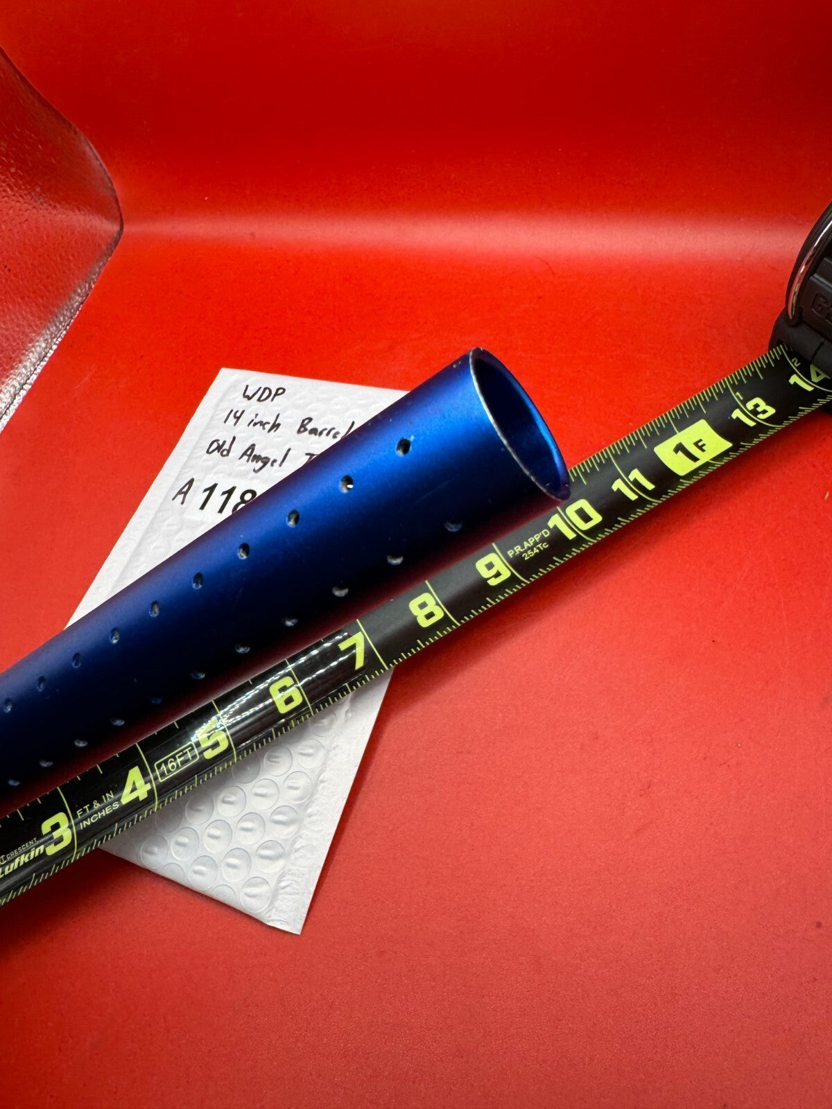 WDP 14 inch Barrel Old Angel Thread - used paintball barrel (one-piece) - blue anno