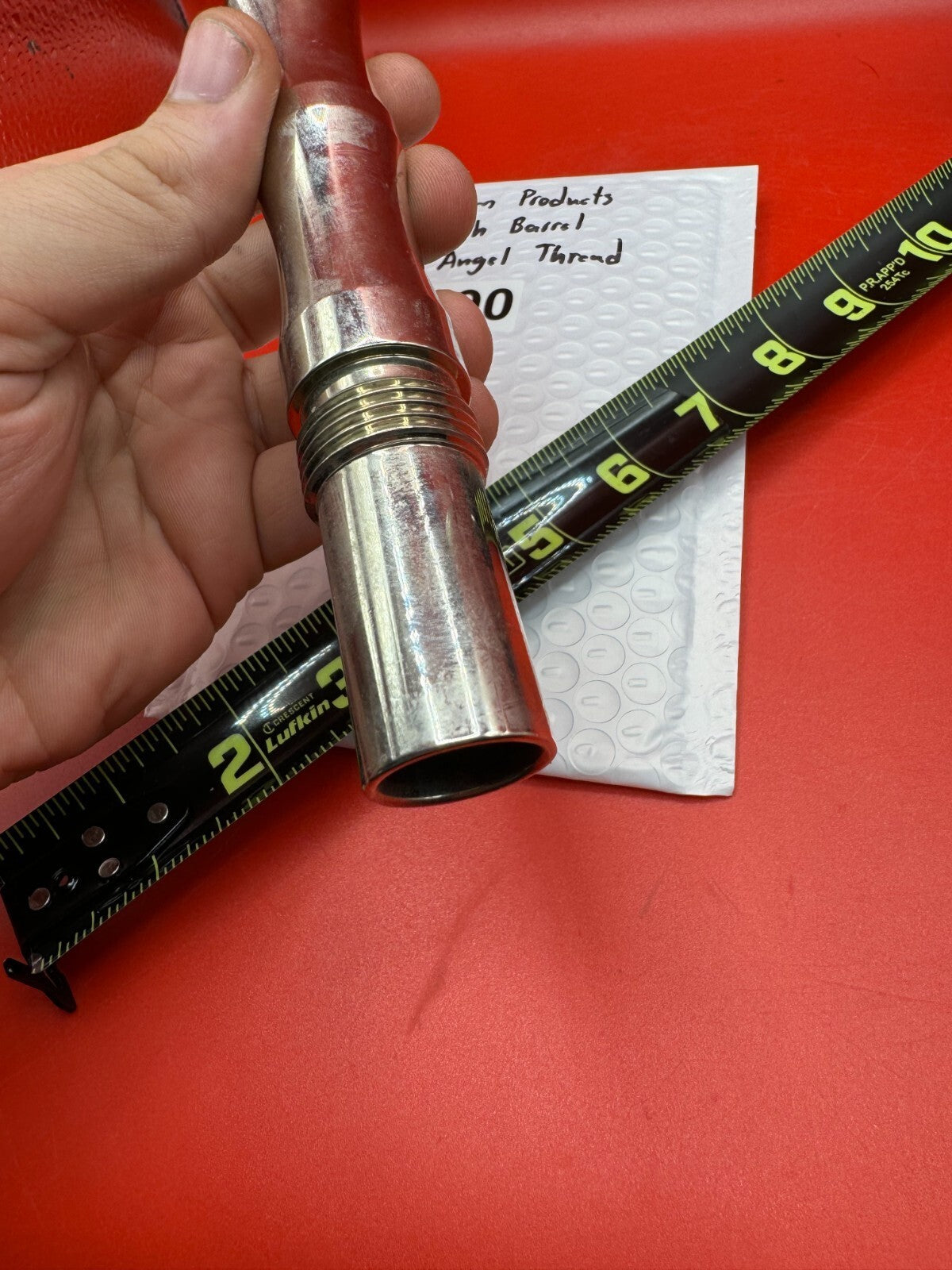 Custom Products 12 inch Paintball Barrel Old Angel Thread - used paintball barrel - red anno/silver