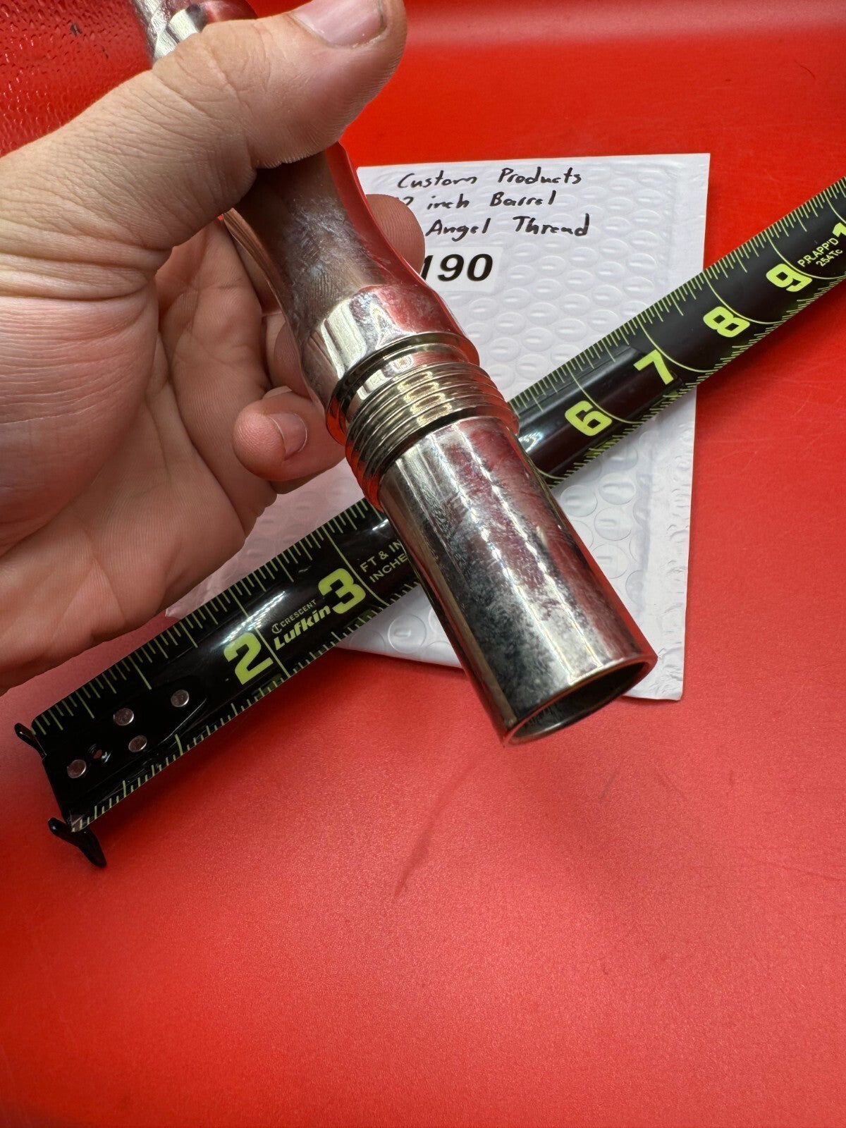 Custom Products 12 inch Paintball Barrel Old Angel Thread - used paintball barrel - red anno/silver