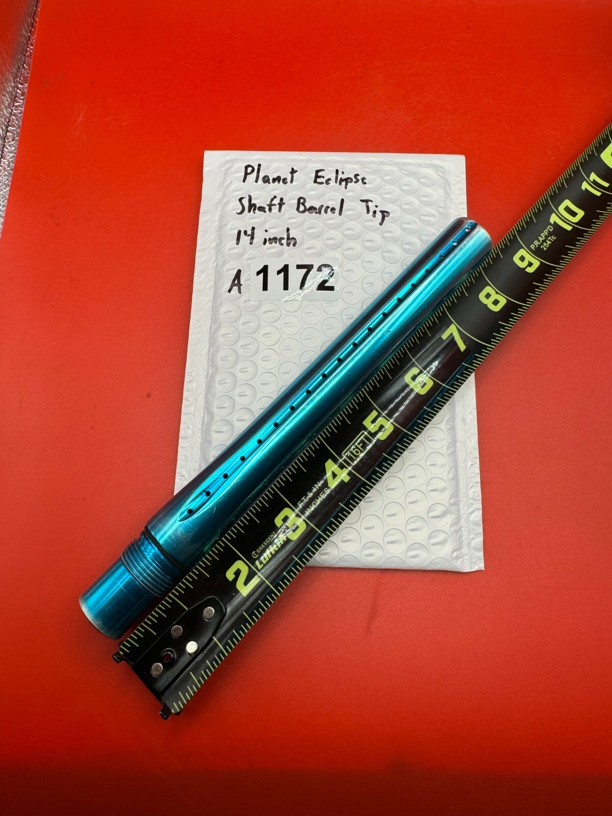 Planet Eclipse Shaft Barrel Tip 14 inch - used paintball barrel tip - teal / cyan anno