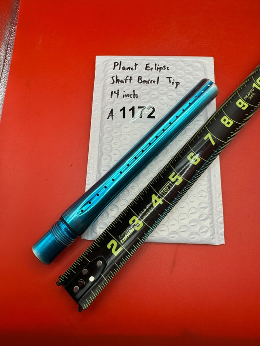 Planet Eclipse Shaft Barrel Tip 14 inch - used paintball barrel tip - teal / cyan anno