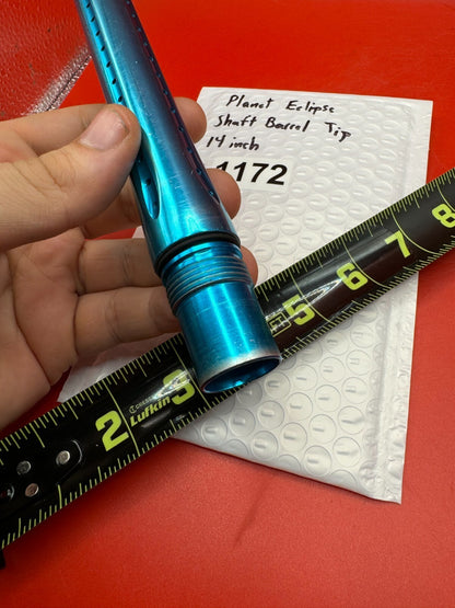 Planet Eclipse Shaft Barrel Tip 14 inch - used paintball barrel tip - teal / cyan anno
