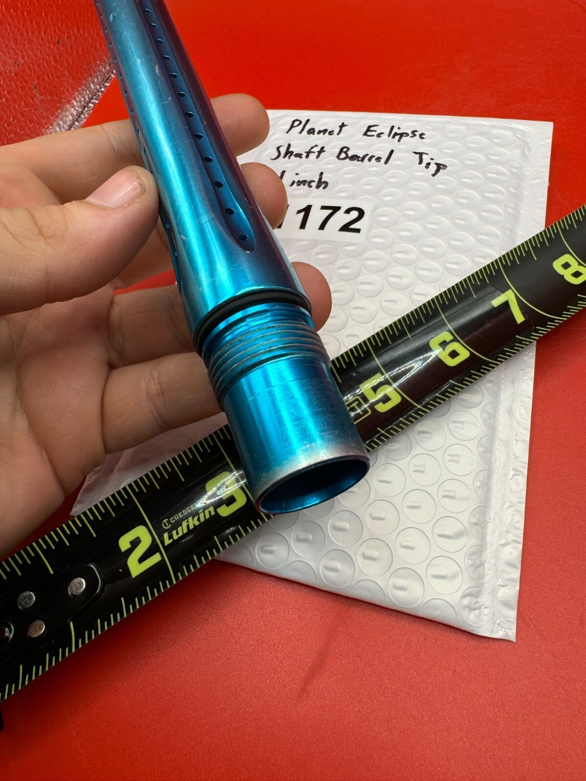 Planet Eclipse Shaft Barrel Tip 14 inch - used paintball barrel tip - teal / cyan anno