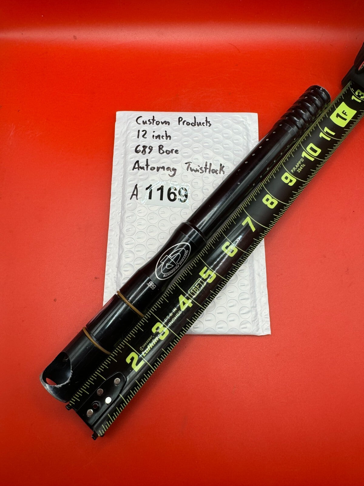 Custom Products 12 inch 689 Bore Automag Twistlock - used paintball barrel (two-piece) - black anodized