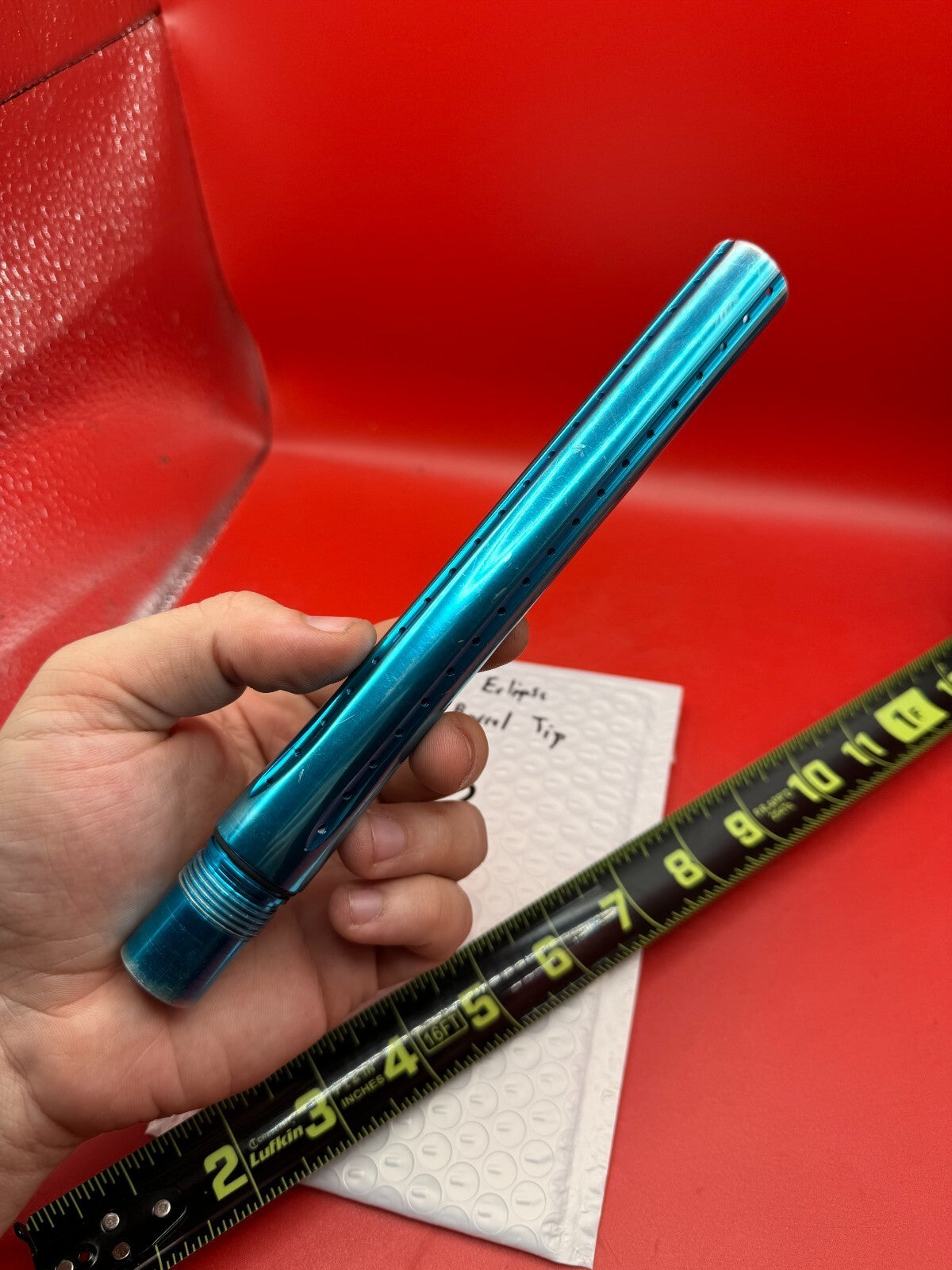 Planet Eclipse Shaft Barrel Tip 14 inch - used paintball barrel tip - teal / cyan anno