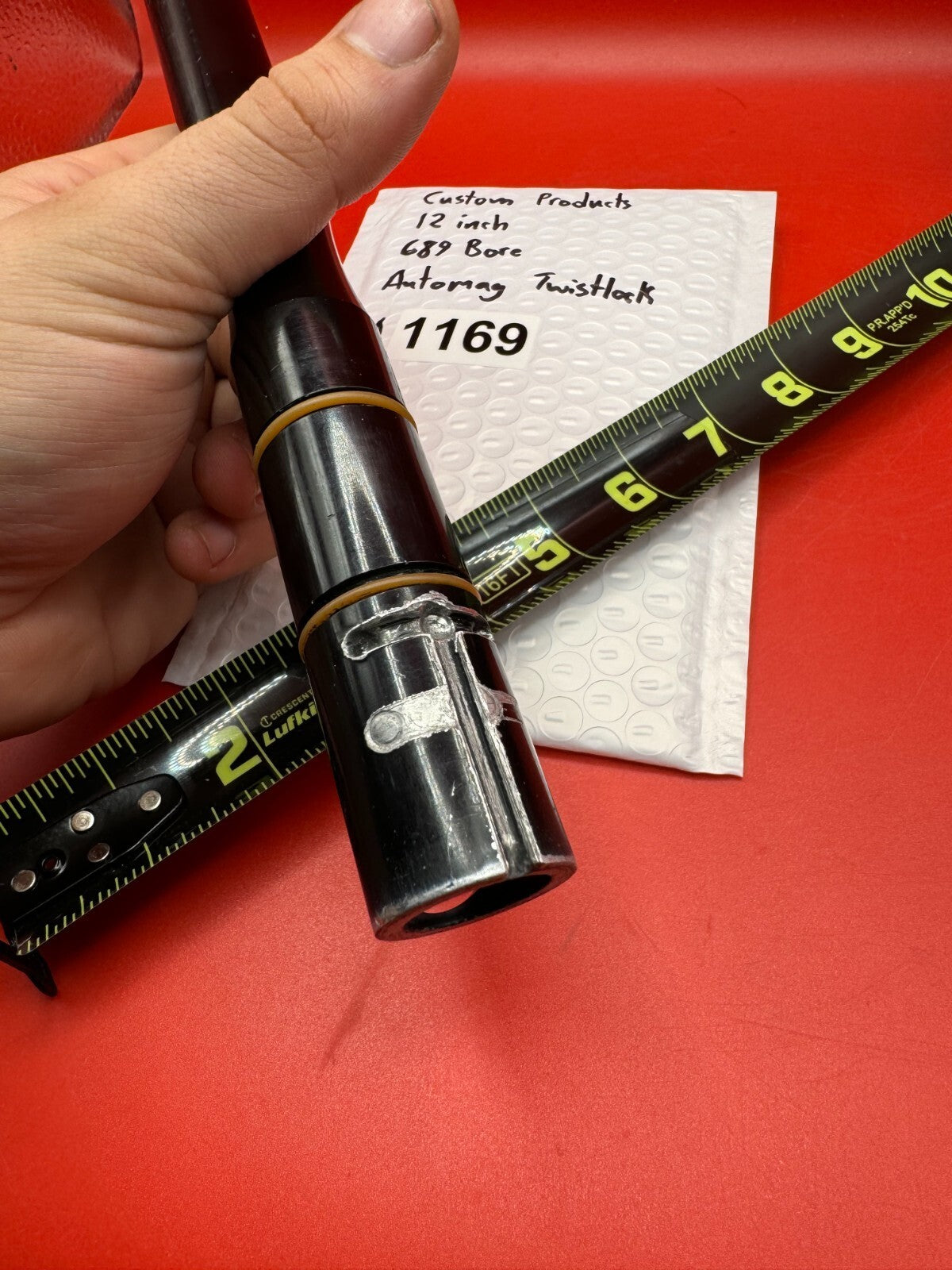 Custom Products 12 inch 689 Bore Automag Twistlock - used paintball barrel (two-piece) - black anodized