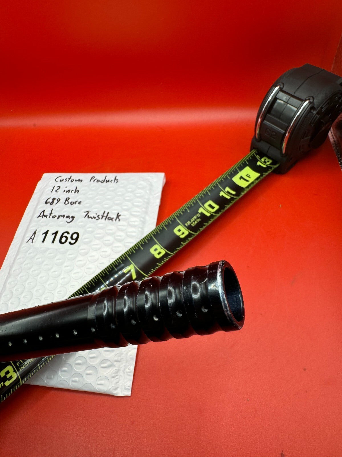 Custom Products 12 inch 689 Bore Automag Twistlock - used paintball barrel (two-piece) - black anodized