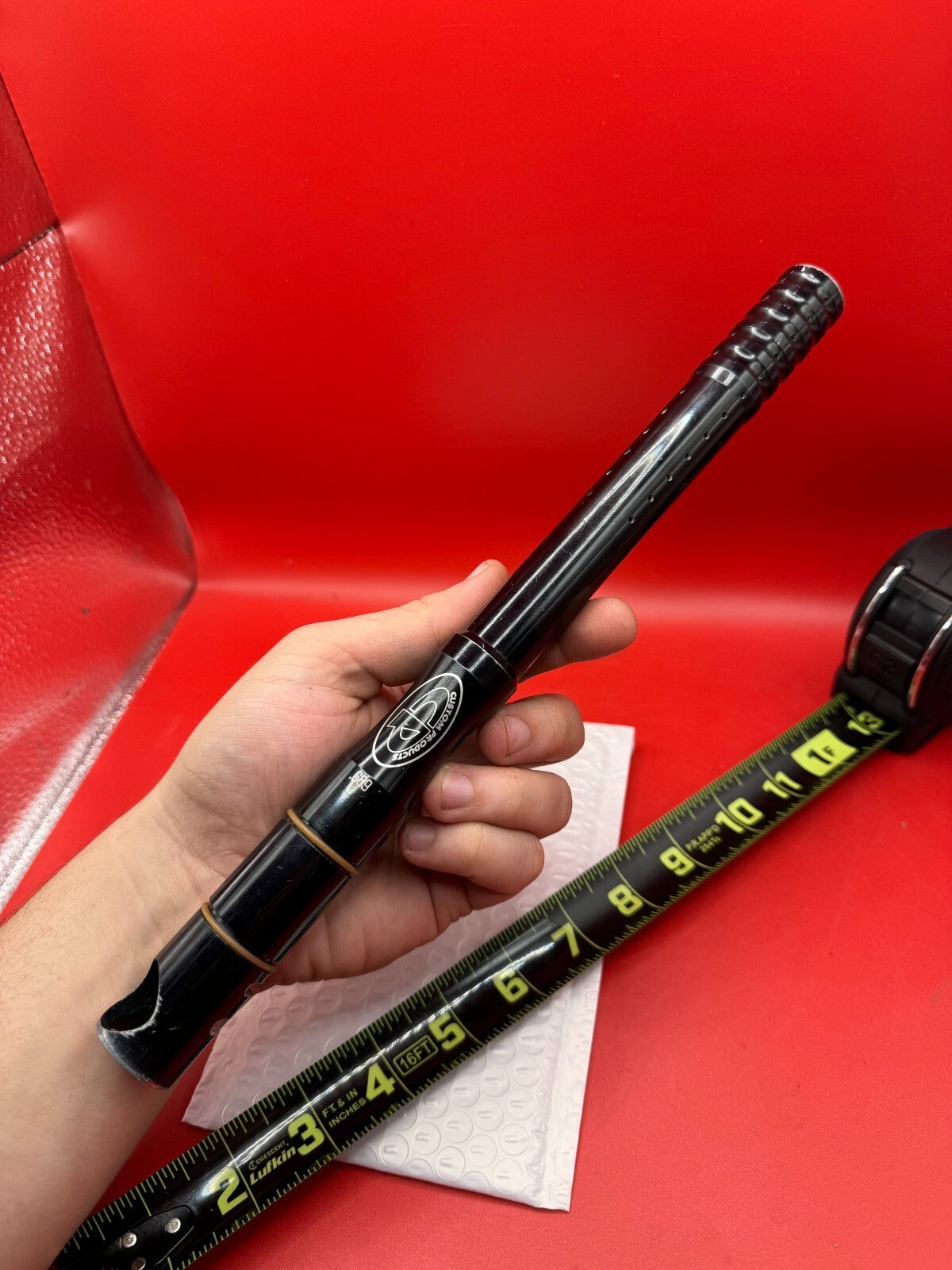 Custom Products 12 inch 689 Bore Automag Twistlock - used paintball barrel (two-piece) - black anodized