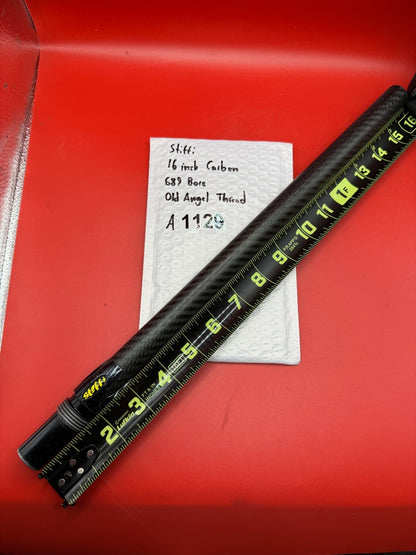Stiffi 16 inch Carbon 689 Bore Old Angel Thread - used paintball barrel (one-piece) - black carbon fiber with black aluminum back