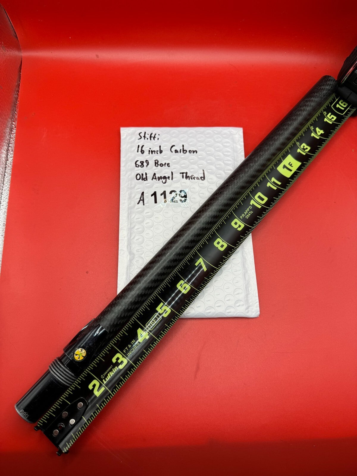 Stiffi 16 inch Carbon 689 Bore Old Angel Thread - used paintball barrel (one-piece) - black carbon fiber with black aluminum back