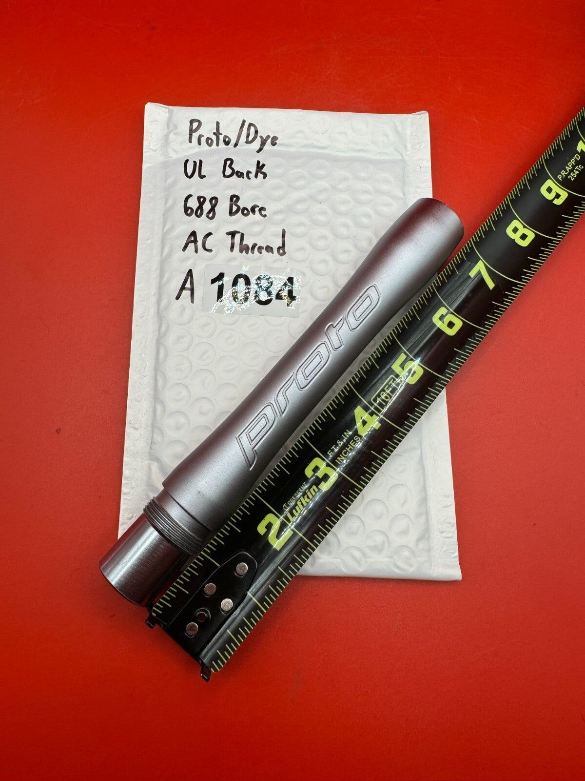 Proto/Dye UL Back 688 Bore AC Thread - used paintball barrel back - dust silver / gunmetal ano