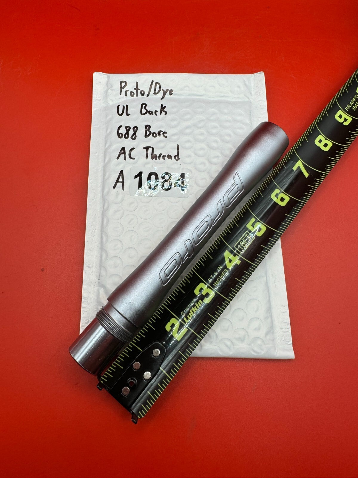 Proto/Dye UL Back 688 Bore AC Thread - used paintball barrel back - dust silver / gunmetal ano