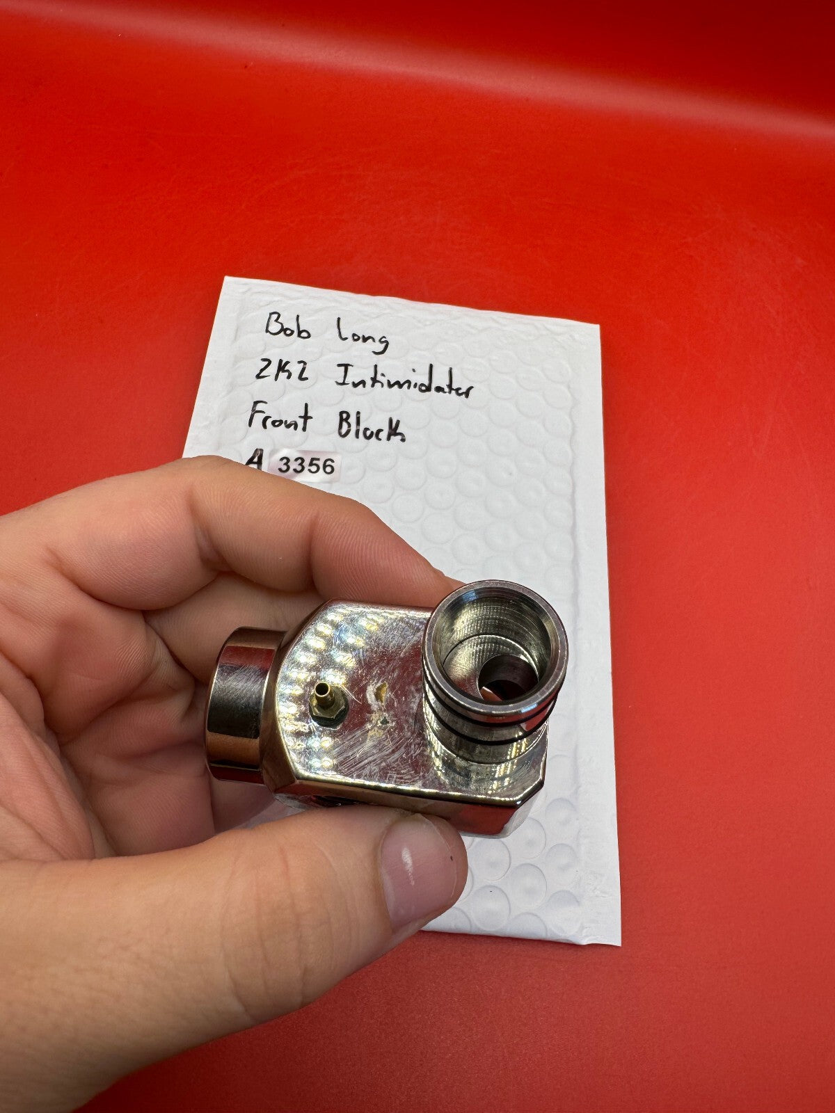 Bob Long 2k2 Intimidator Front Block - used paintball front block - silver