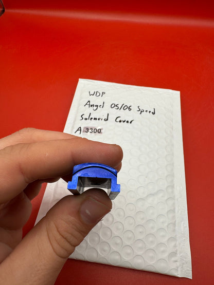 WDP Angel 05/06 Speed Solenoid Cover - used paintball solenoid cover - blue anno