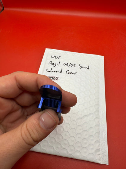 WDP Angel 05/06 Speed Solenoid Cover - used paintball solenoid cover - blue anno