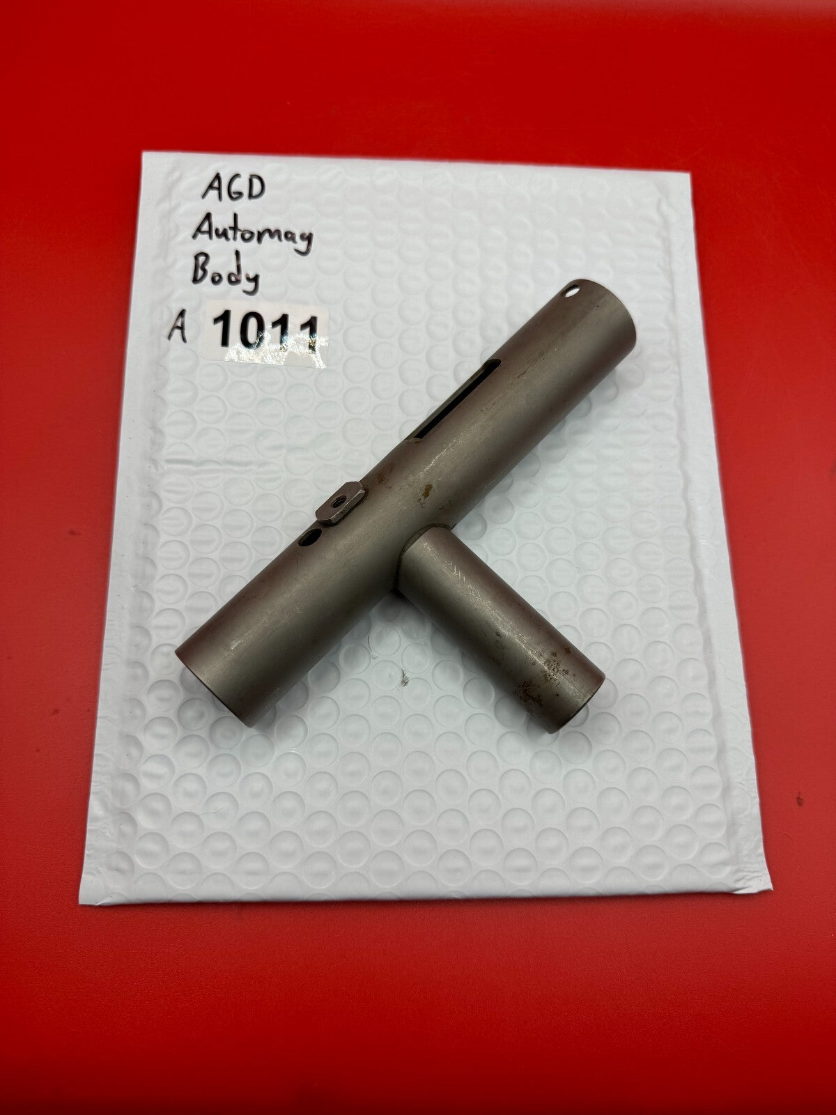 AGD Automag Body - used paintball receiver body / main body tube - raw / bare aluminum (stripped or unfinished)