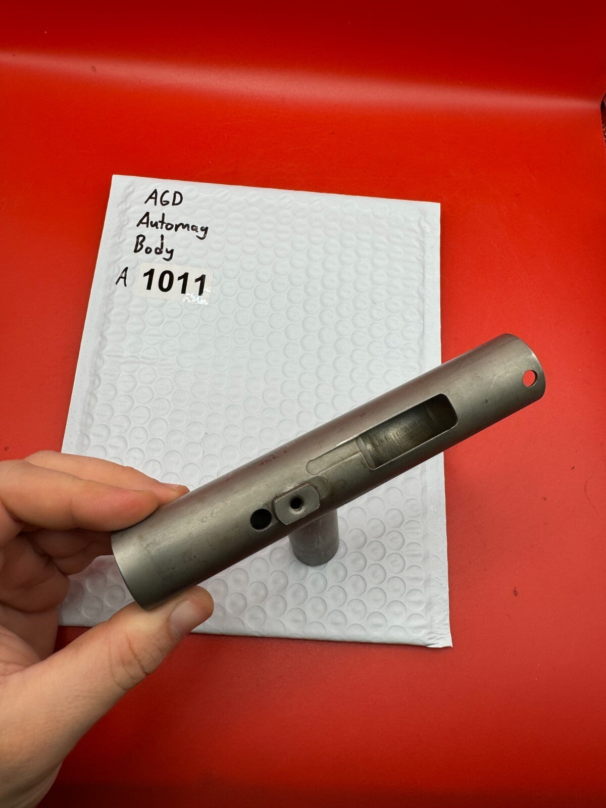 AGD Automag Body - used paintball receiver body / main body tube - raw / bare aluminum (stripped or unfinished)