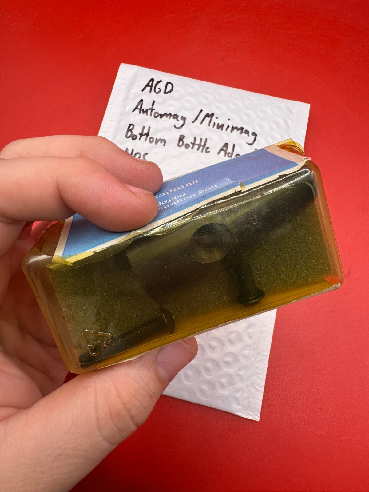 AGD Automag/Mnimag Bottom Bottle Adapter NOS - used paintball bottom bottle adapter - black/gold