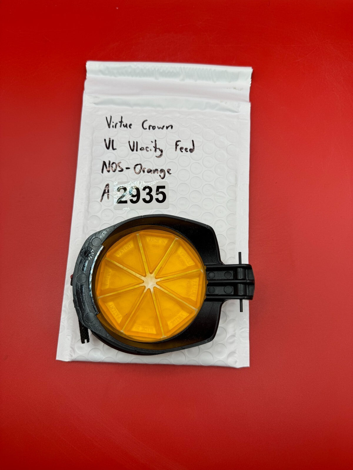 Virtue Crown VL Vlocity Feed NOS - Orange - used paintball hopper feed lid - orange
