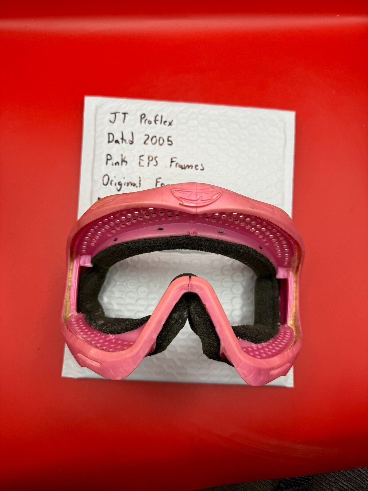 JT Proflex Dated 2005 Pink EPS Frames Original Foam (Cracked nose) - used paintball mask frame - pink