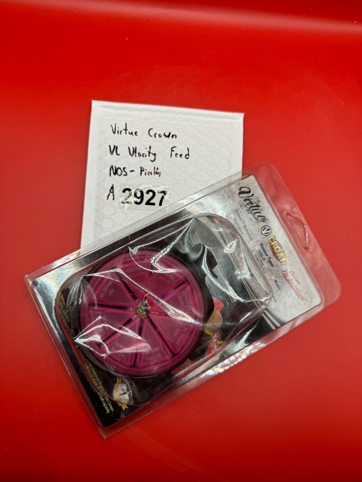 Virtue Crown VL Vlocity Feed NOS - Pink - used paintball hopper feed crown / feedneck cover - pink/black