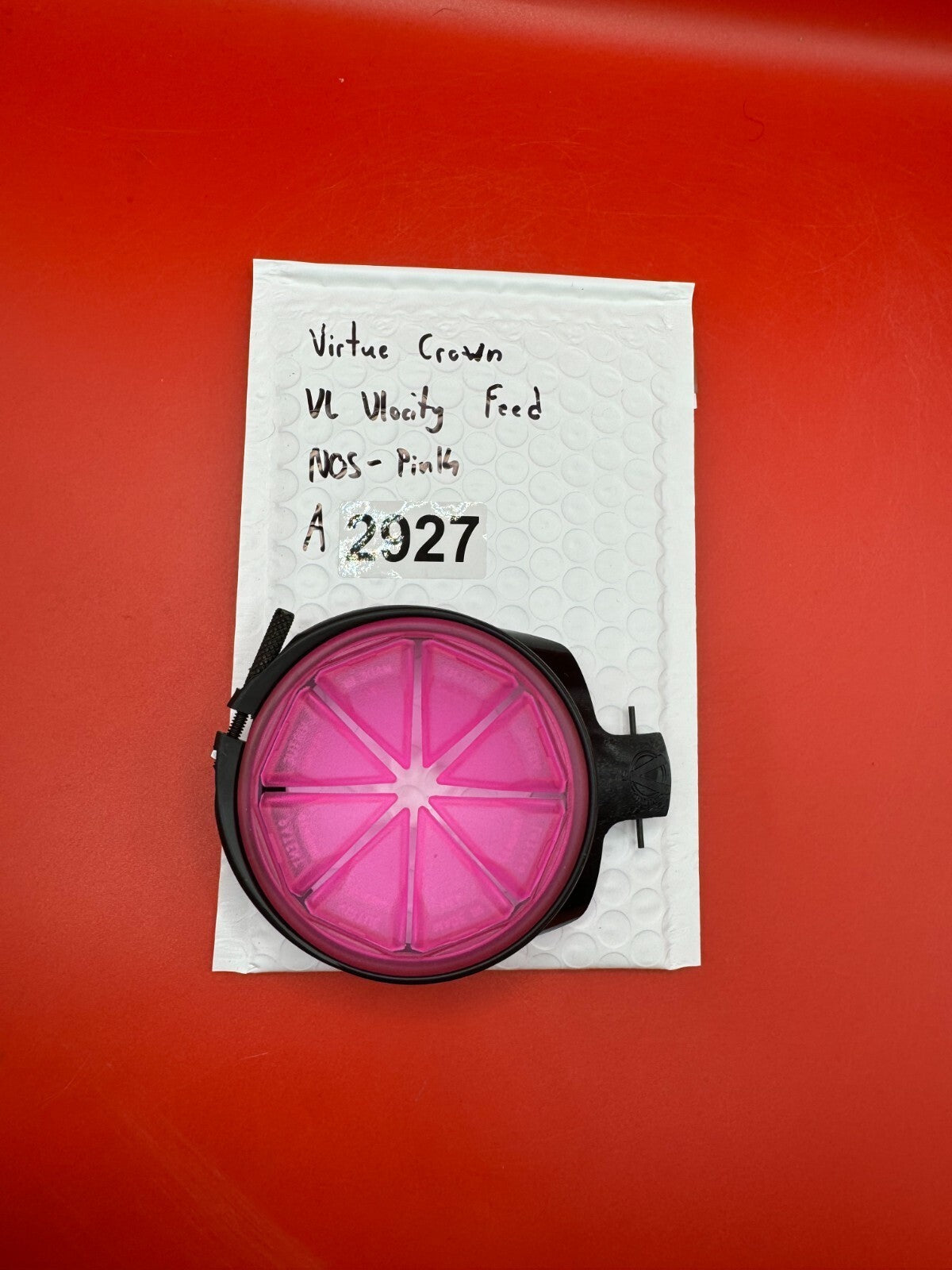 Virtue Crown VL Vlocity Feed NOS - Pink - used paintball hopper feed crown / feedneck cover - pink/black
