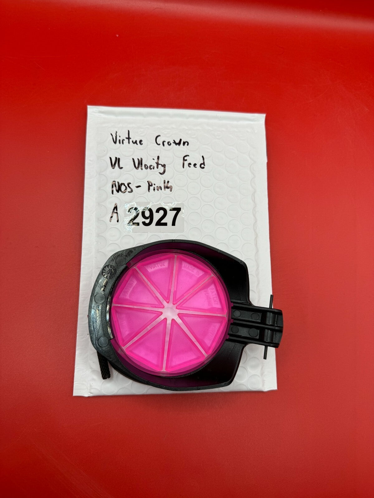 Virtue Crown VL Vlocity Feed NOS - Pink - used paintball hopper feed crown / feedneck cover - pink/black