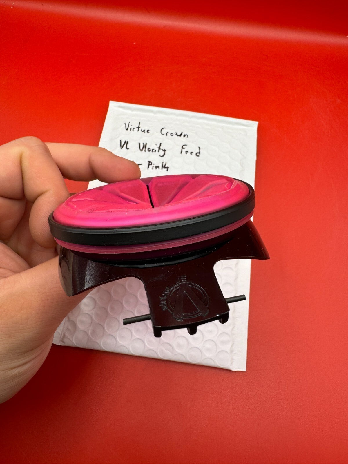 Virtue Crown VL Vlocity Feed NOS - Pink - used paintball hopper feed crown / feedneck cover - pink/black