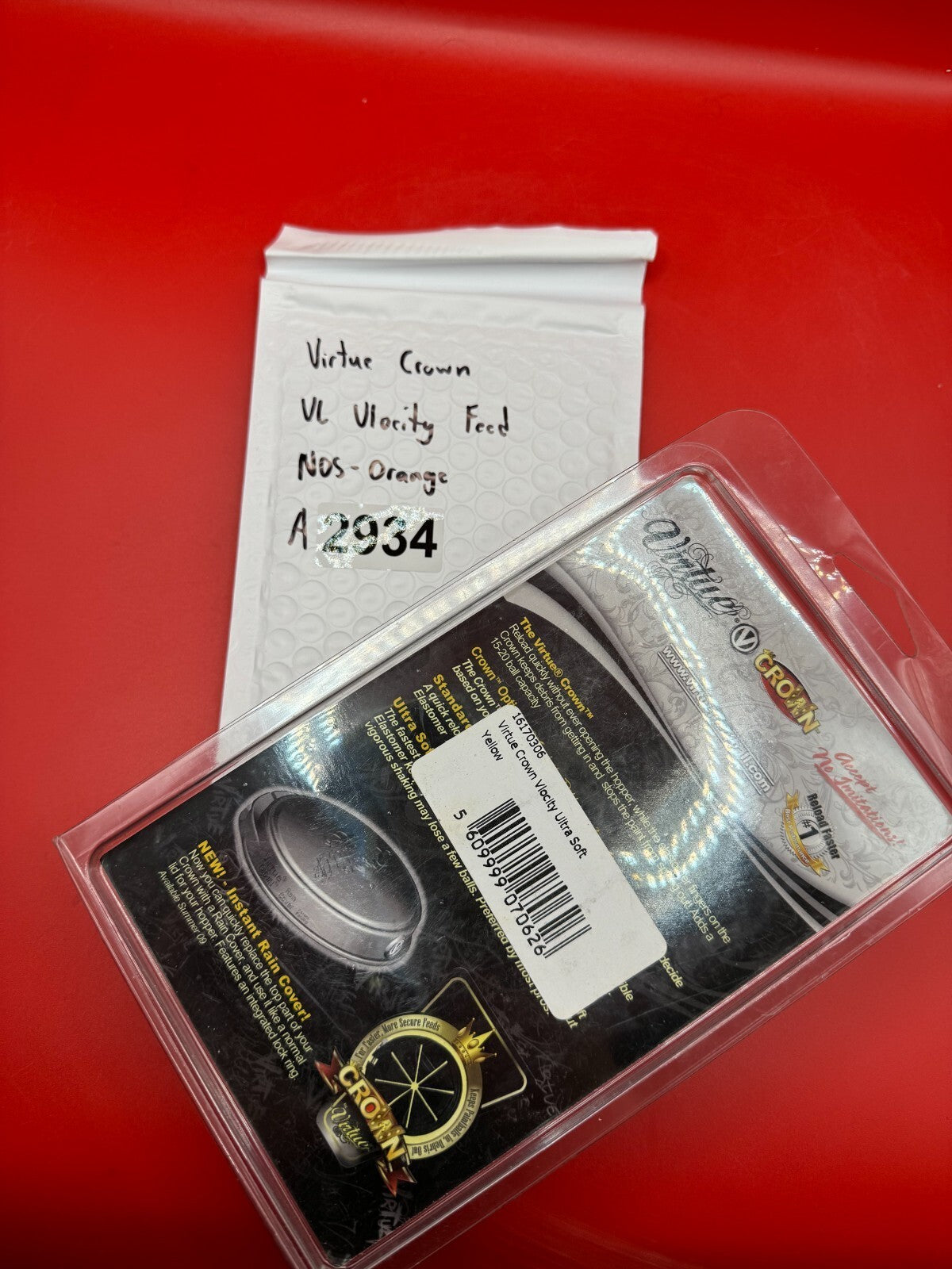 Virtue Crown VL Vlocity Feed NOS - Orange - used paintball hopper feed lid / crown - orange/black