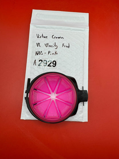 Virtue Crown VL Vlocity Feed NOS - Pink - used paintball hopper feed neck crown / loader feed gate - pink/black