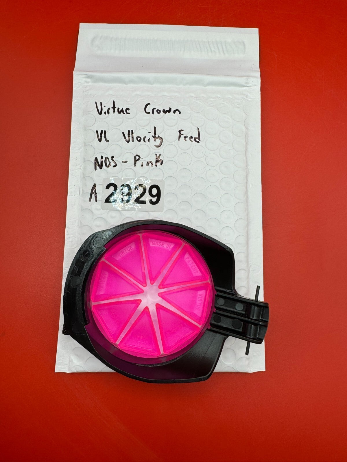 Virtue Crown VL Vlocity Feed NOS - Pink - used paintball hopper feed neck crown / loader feed gate - pink/black
