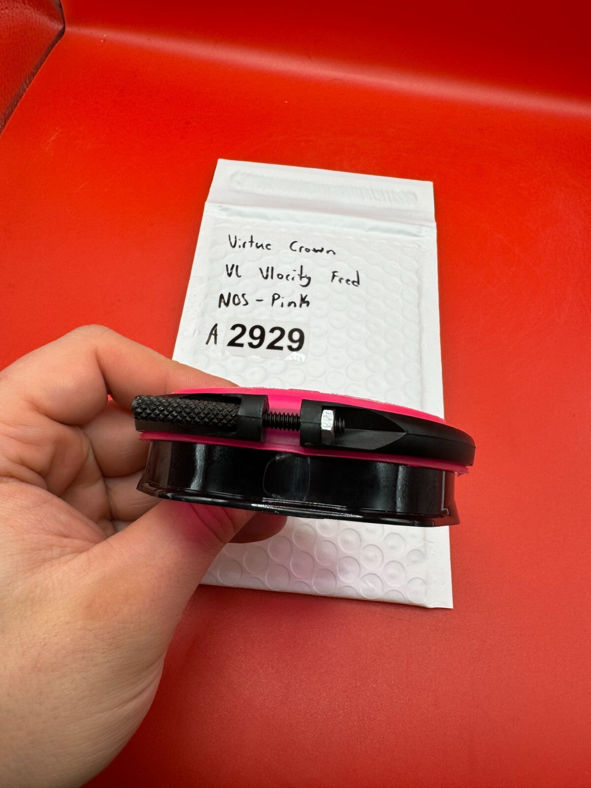 Virtue Crown VL Vlocity Feed NOS - Pink - used paintball hopper feed neck crown / loader feed gate - pink/black