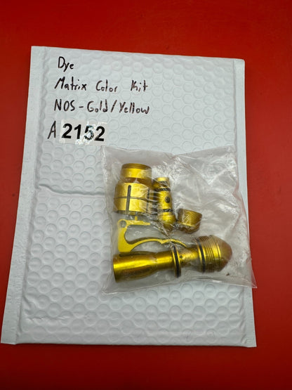 Dye Matrix Color Kit NOS-Gold/Yellow - used paintball color kit (bolt, lpr cap, hpr cap, feed collar) - gold/yellow anno