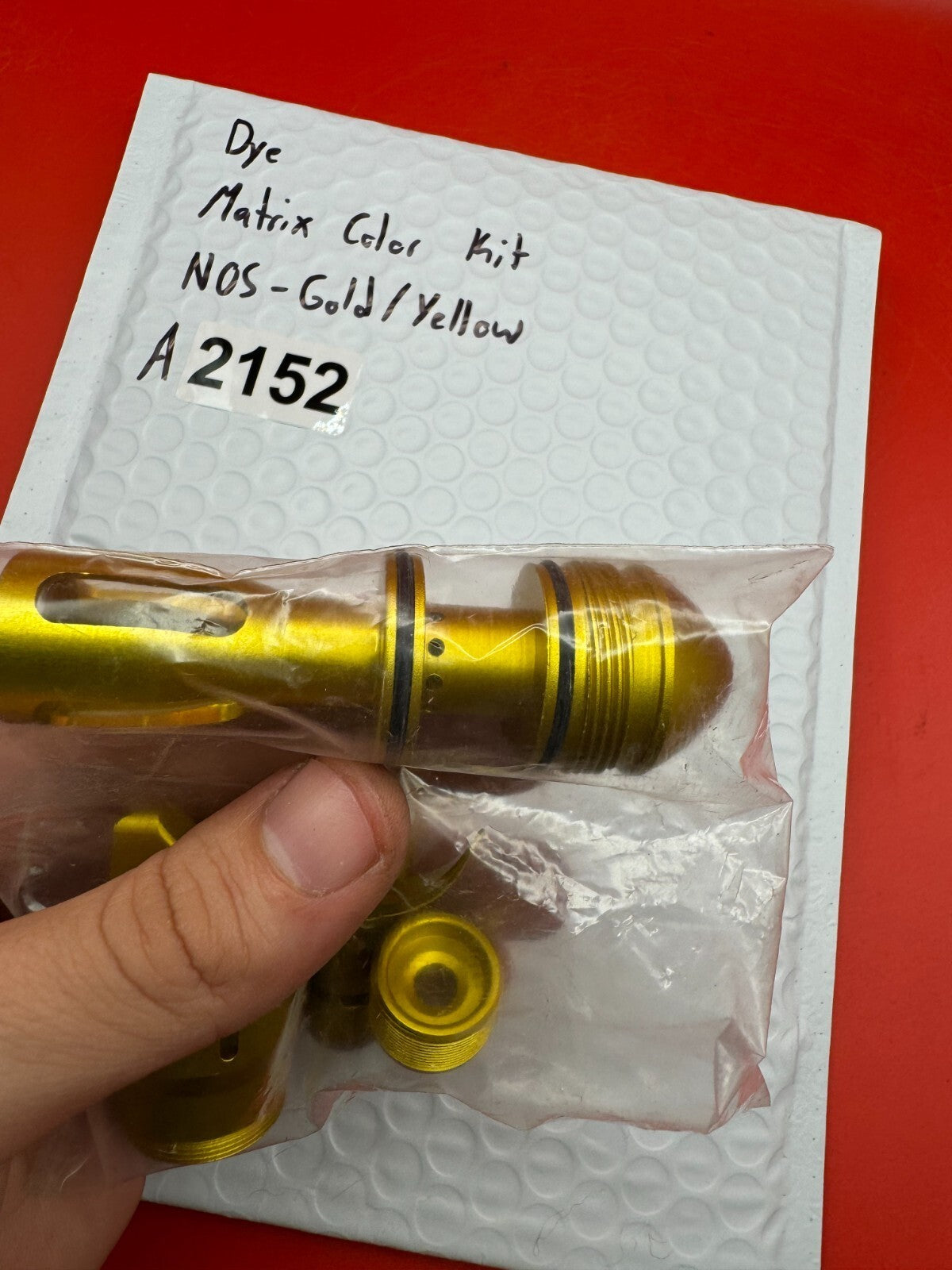 Dye Matrix Color Kit NOS-Gold/Yellow - used paintball color kit (bolt, lpr cap, hpr cap, feed collar) - gold/yellow anno
